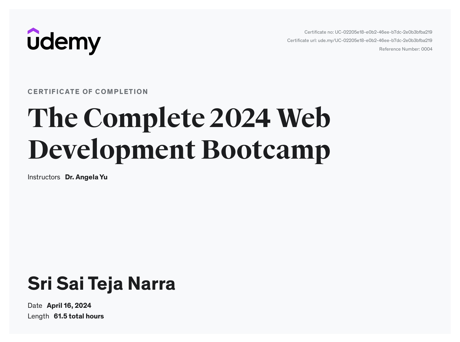 Full Stack Web Development certificate